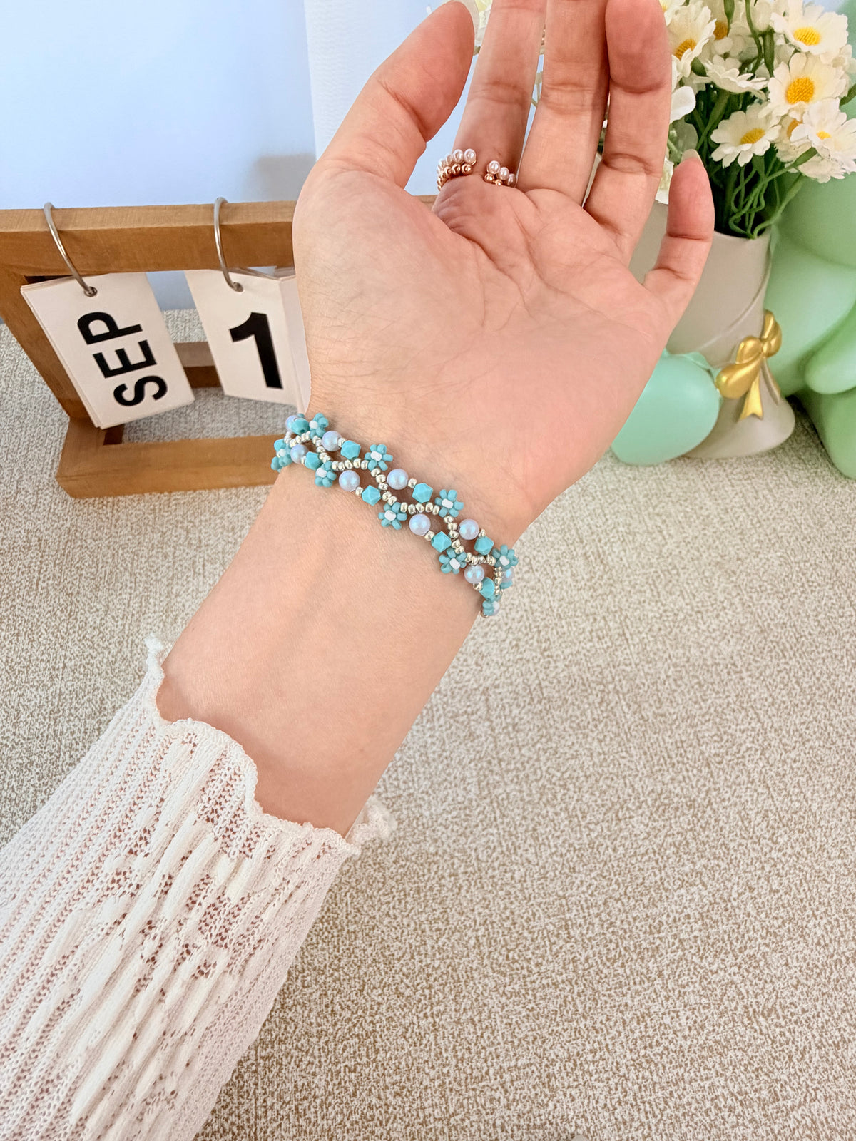 Azure Daisy Garden Bracelet
