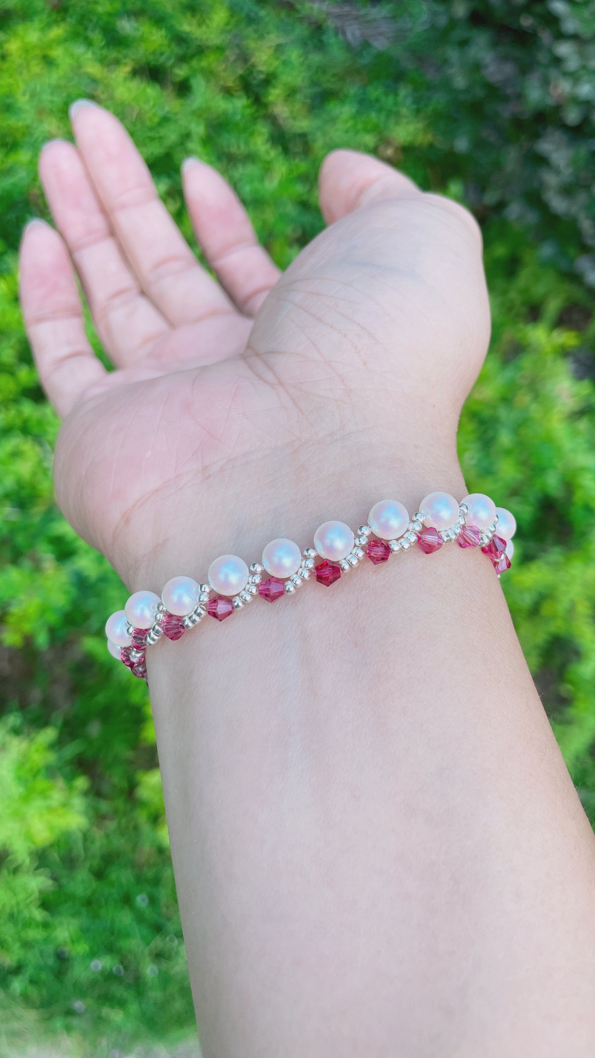Ruby Pearl Line Bracelet